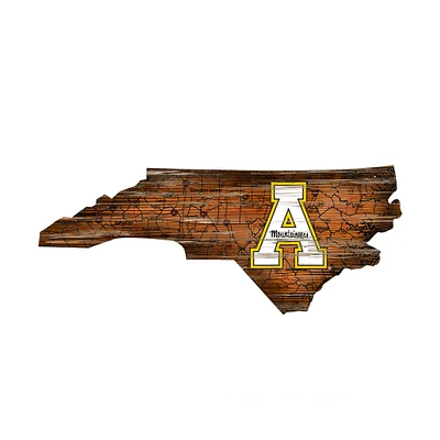 Appalachian State Mountaineers 23.5" x 23.5" Distressed State with Logo Sign