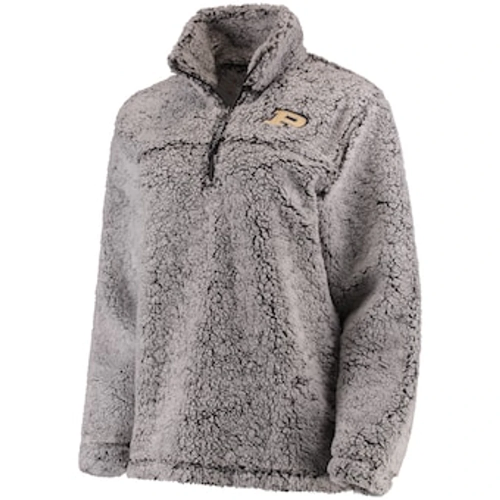 Women's Gray Purdue Boilermakers Sherpa Super Soft Quarter-Zip Pullover Jacket