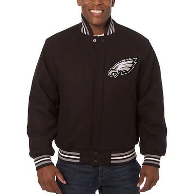 Men's JH Design Black Philadelphia Eagles Embroidered Wool Jacket