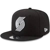 Men's New Era Black Portland Trail Blazers Black & White Logo 9FIFTY Adjustable Snapback Hat