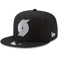 Men's New Era Black Portland Trail Blazers Black & White Logo 9FIFTY Adjustable Snapback Hat