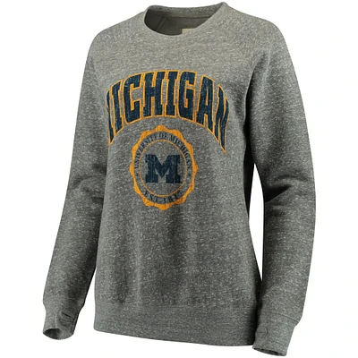 Women's Pressbox Heathered Gray Michigan Wolverines Edith Vintage Knobi Pullover Sweatshirt