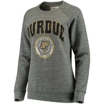 Women's Pressbox Heathered Gray Purdue Boilermakers Edith Vintage Knobi Pullover Sweatshirt