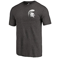 Men's Black Heather Michigan State Spartans Left Chest Distressed Logo Tri-Blend T-Shirt
