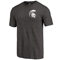 Men's Black Heather Michigan State Spartans Left Chest Distressed Logo Tri-Blend T-Shirt