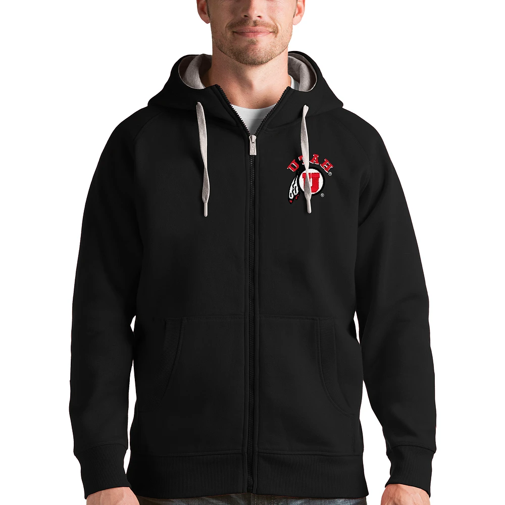 Men's Antigua Black Utah Utes Victory Full-Zip Hoodie