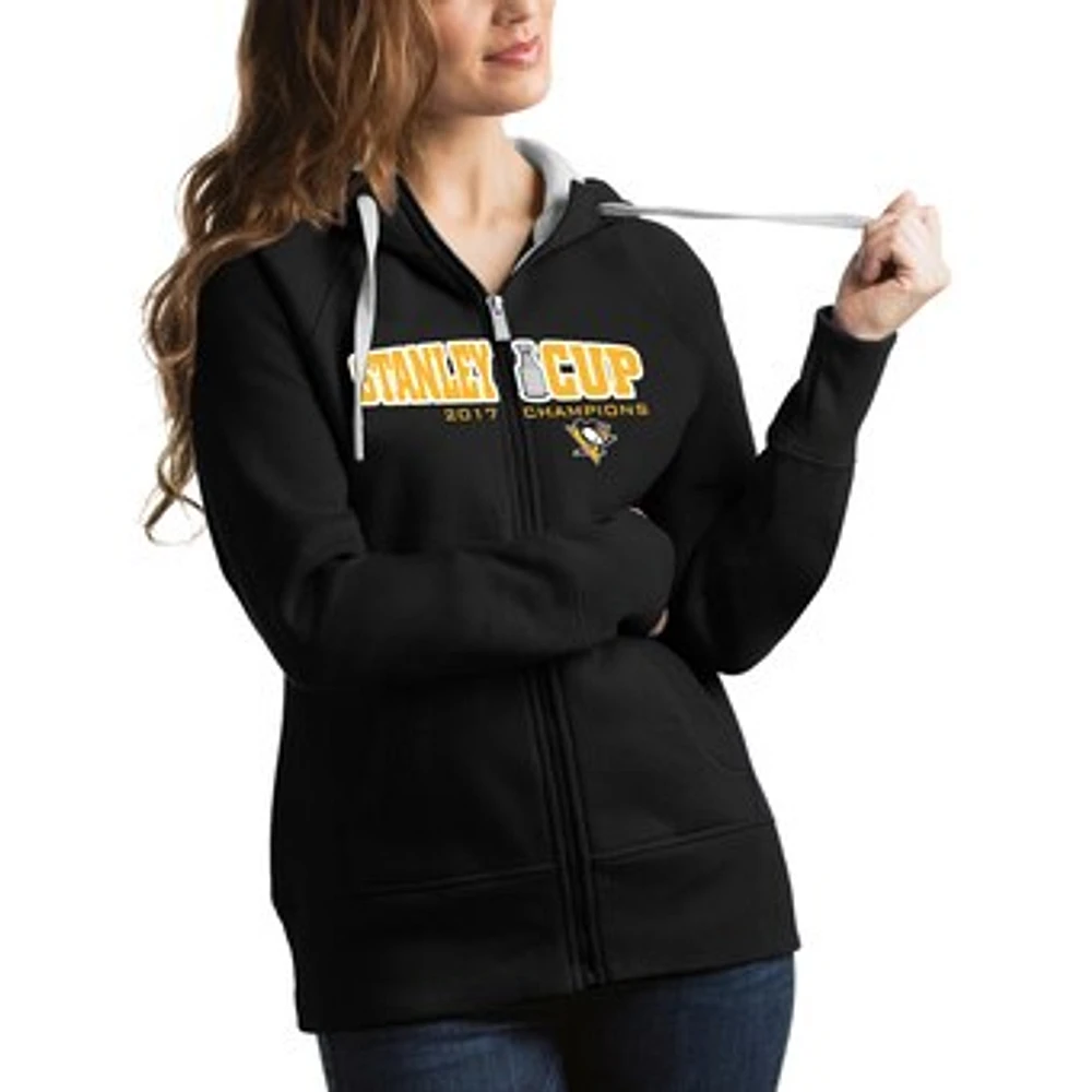 Women's Antigua Black Pittsburgh Penguins 2017 Stanley Cup Champions Victory Full-Zip Hoodie