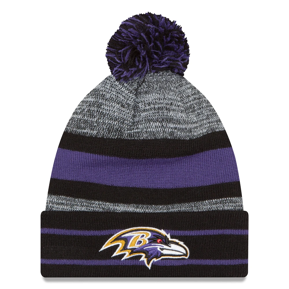 Men's New Era Black Baltimore Ravens Team Logo Cuffed Knit Hat with Pom