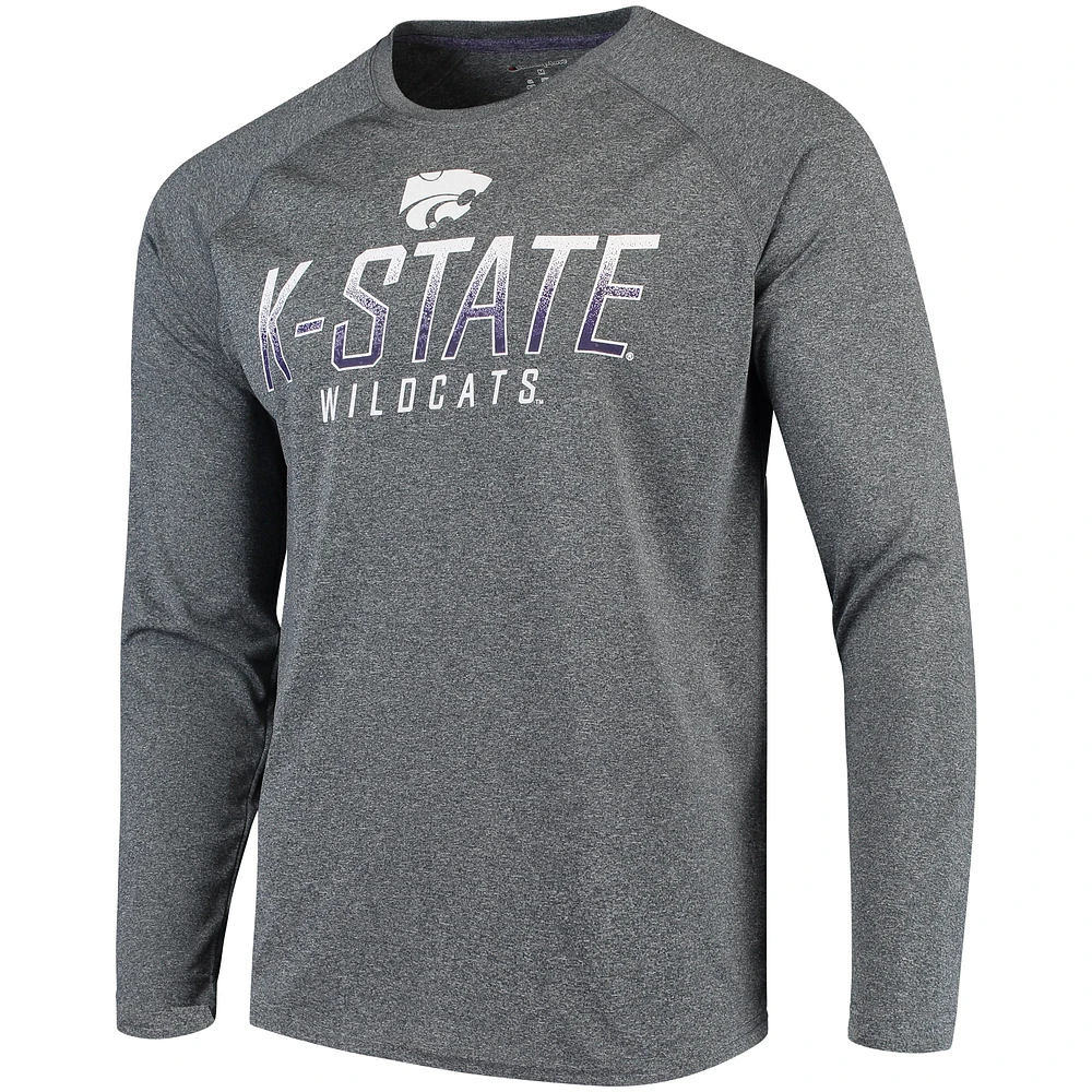 Men's Champion Charcoal Kansas State Wildcats Heathered Performance Long Sleeve T-Shirt