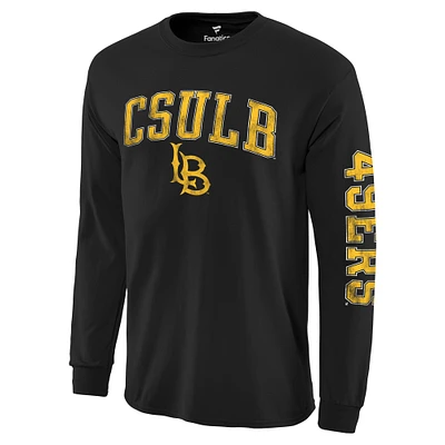 Men's Fanatics Black Cal State Long Beach The Beach Distressed Logo 2-Hit Long Sleeve T-Shirt