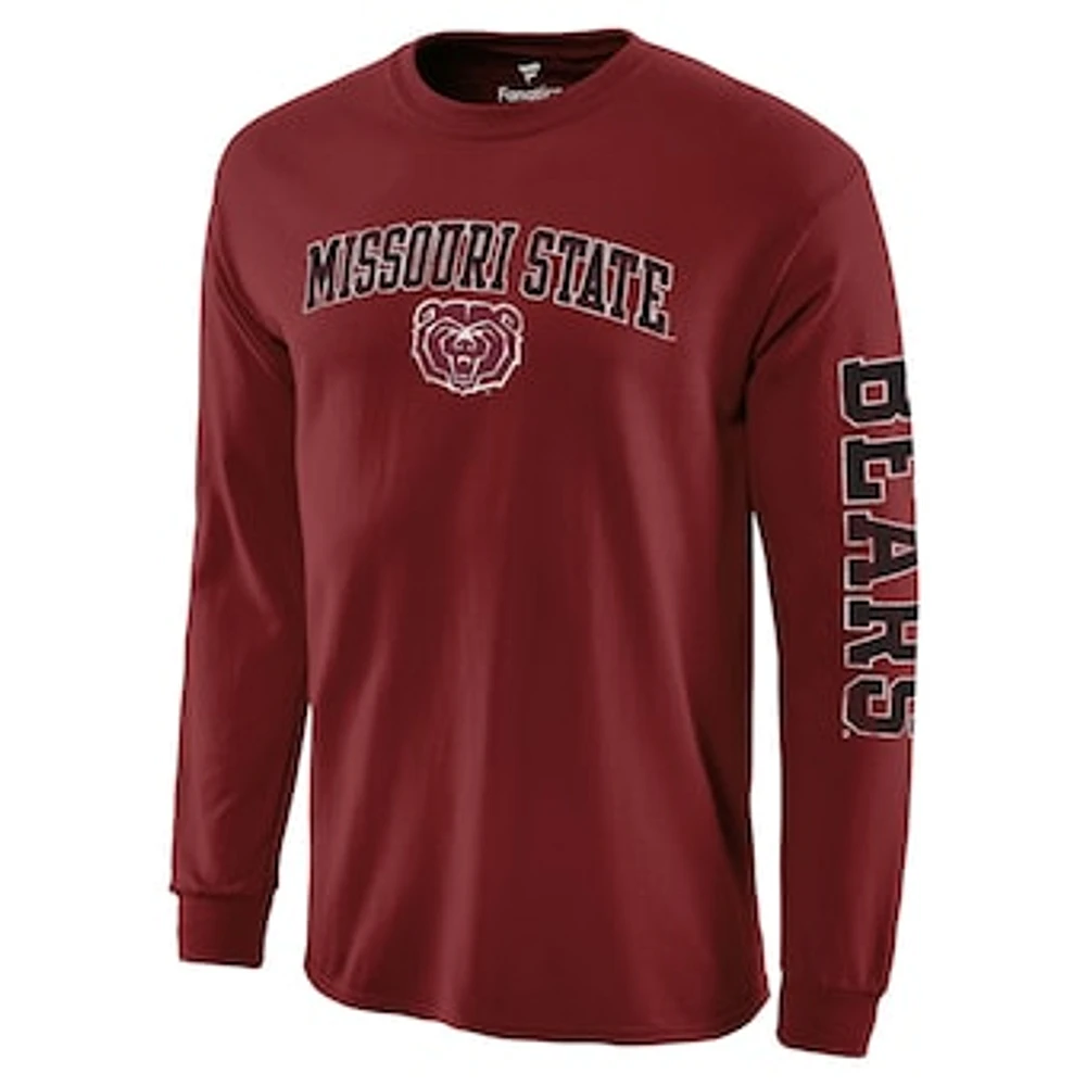 Men's Fanatics Garnet Missouri State University Bears Distressed Arch Over Logo Long Sleeve T-Shirt