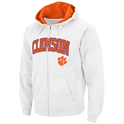 Men's White Clemson Tigers Arch & Logo Tackle Twill Full-Zip Hoodie