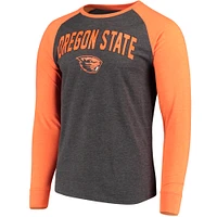 Men's Colosseum Heathered Charcoal/Orange Oregon State Beavers Olympus II Raglan Long Sleeve T-Shirt