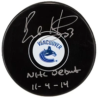 Bo Horvat Vancouver Canucks Autographed Hockey Puck with NHL Debut 11/4/14 Inscription