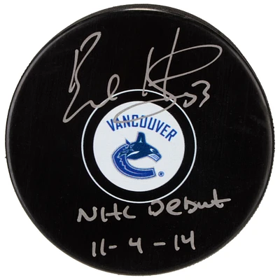 Bo Horvat Vancouver Canucks Autographed Hockey Puck with NHL Debut 11/4/14 Inscription