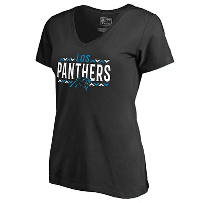 Women's Black Carolina Panthers Arriba V-Neck T-Shirt