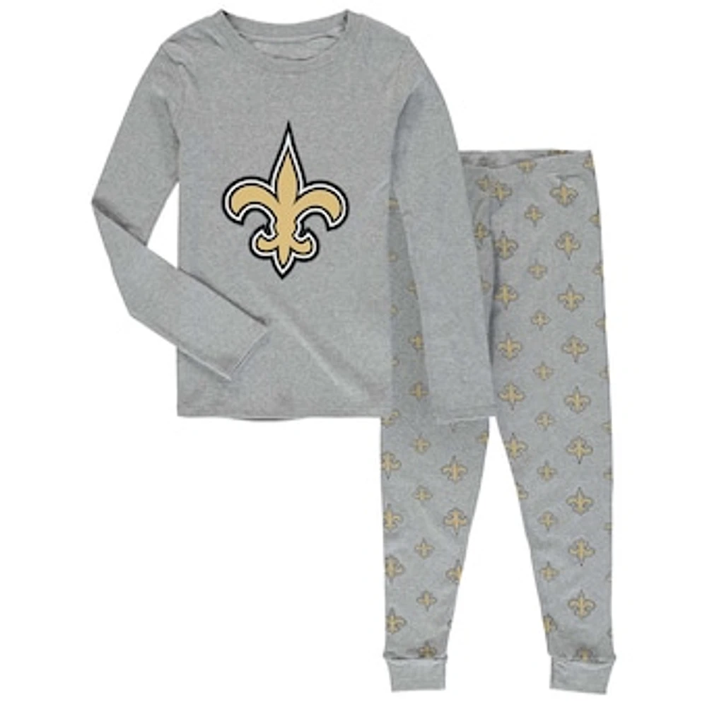 Youth Heathered Gray New Orleans Saints Long Sleeve T-Shirt & Pants Sleep Set