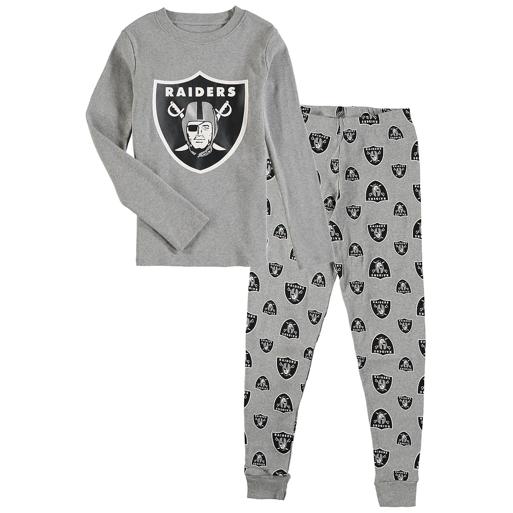 Youth Heathered Gray Las Vegas Raiders Long Sleeve T-Shirt & Pants Sleep Set