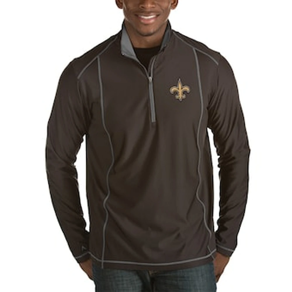 Men's Antigua Heather Black New Orleans Saints Tempo Half-Zip Pullover Jacket