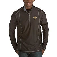 Men's Antigua Heather Black New Orleans Saints Tempo Half-Zip Pullover Jacket