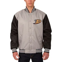 Men's JH Design Gray Anaheim Ducks Front Hit Poly Twill Jacket
