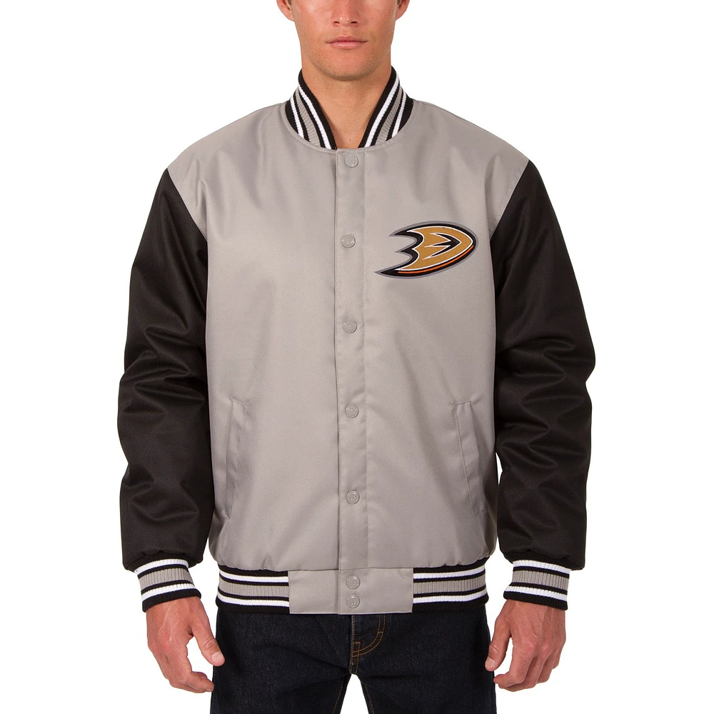 Men's JH Design Gray Anaheim Ducks Front Hit Poly Twill Jacket