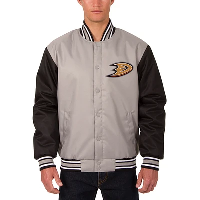 Men's JH Design Gray Anaheim Ducks Front Hit Poly Twill Jacket