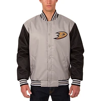 Men's JH Design Gray Anaheim Ducks Front Hit Poly Twill Jacket