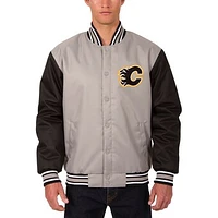Men's JH Design Gray Calgary Flames Front Hit Poly Twill Jacket