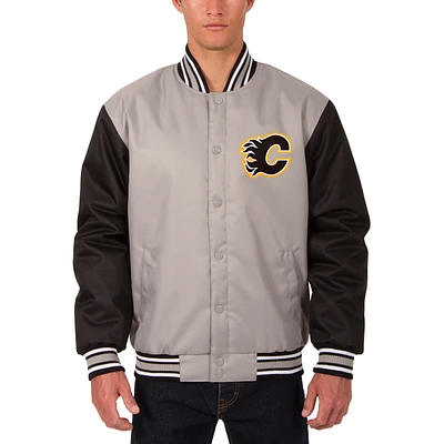 Men's JH Design Gray Calgary Flames Front Hit Poly Twill Jacket