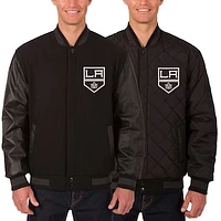 Men's JH Design Black Los Angeles Kings Two Hit Wool & Leather Reversible Jacket
