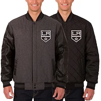 Men's JH Design Charcoal/Black Los Angeles Kings Two Hit Wool & Leather Reversible Jacket