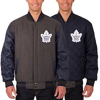 Men's JH Design Charcoal/Navy Toronto Maple Leafs Two Hit Wool & Leather Reversible Jacket