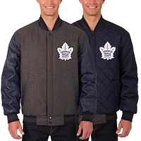 Men's JH Design Charcoal/Navy Toronto Maple Leafs Two Hit Wool & Leather Reversible Jacket