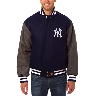 Men's JH Design Navy/Charcoal New York Yankees Wool Full-Button Jacket
