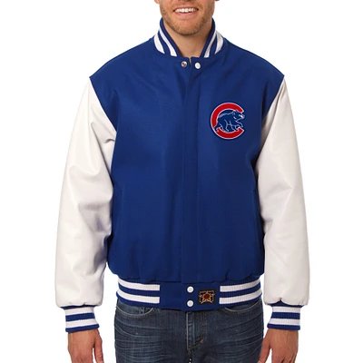 Men's JH Design Royal Chicago Cubs Wool Leather Full-Snap Jacket
