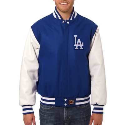 Men's JH Design Royal Los Angeles Dodgers Wool Leather Full-Snap Jacket