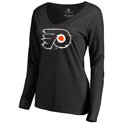 Women's Black Philadelphia Flyers Splatter Logo V-Neck Long Sleeve T-Shirt