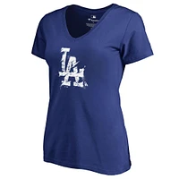 Women's Royal Los Angeles Dodgers Splatter Logo V-Neck T-Shirt