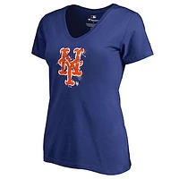 Women's Royal New York Mets Splatter Logo V-Neck T-Shirt