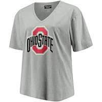 Women's Heather Gray Ohio State Buckeyes Plus Primary Logo V-Neck T-Shirt