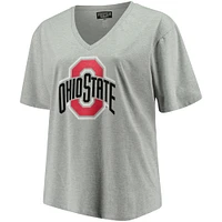 Women's Heather Gray Ohio State Buckeyes Plus Primary Logo V-Neck T-Shirt
