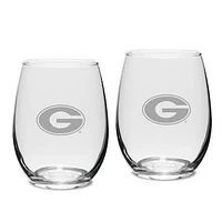 Georgia Bulldogs Set of 2 Deep Etched Engraved Stemless Wine Glasses