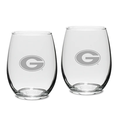 Georgia Bulldogs Set of 2 Deep Etched Engraved Stemless Wine Glasses