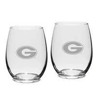 Georgia Bulldogs Set of 2 Deep Etched Engraved Stemless Wine Glasses