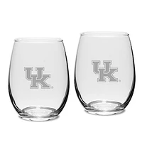 Kentucky Wildcats Set of 2 Deep Etched Engraved Stemless Wine Glasses