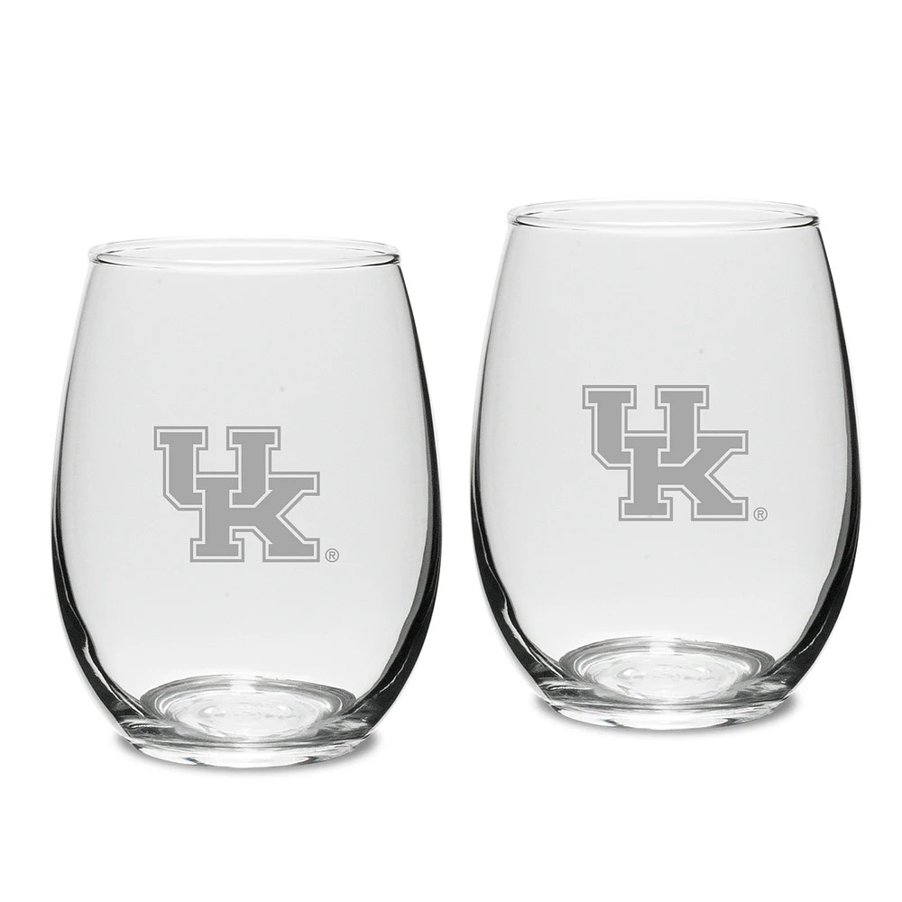 Kentucky Wildcats Set of 2 Deep Etched Engraved Stemless Wine Glasses
