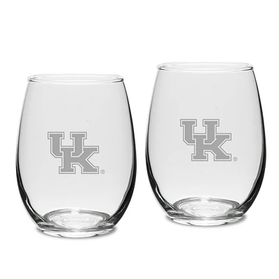 Kentucky Wildcats Set of 2 Deep Etched Engraved Stemless Wine Glasses