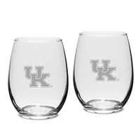 Kentucky Wildcats Set of 2 Deep Etched Engraved Stemless Wine Glasses