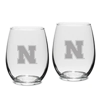 Nebraska Huskers Set of 2 Deep Etched Engraved Stemless Wine Glasses